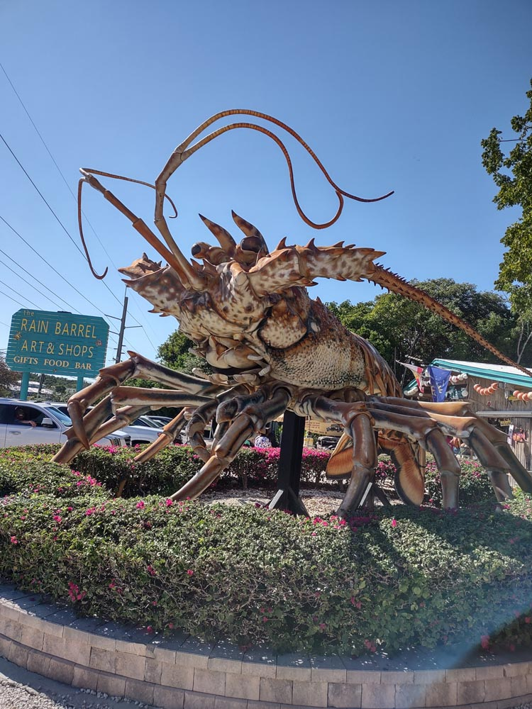 Betsy the Lobster, the giant lobster statue at the Rain Barrel Art & Shops craft center is one stop during seven days in the Florida Keys.